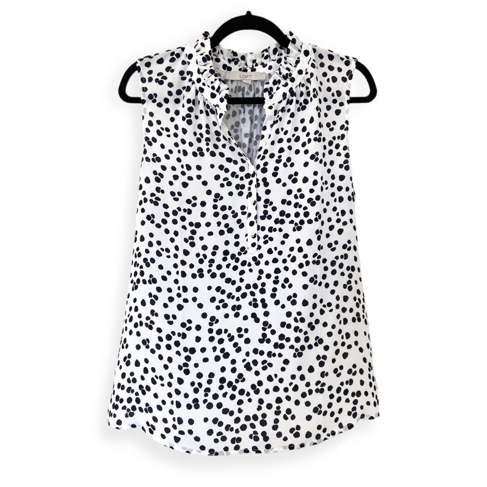 LOFT Ruffle Mock Neck Mixed Media Shell